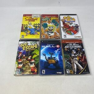PSP Lot Of 6 Cases and Manuals Simpsons, Power Stone, Ape Escape, Star Wars